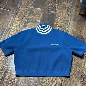 adidas Navy Blue Striped Mock Neck Knit Crop